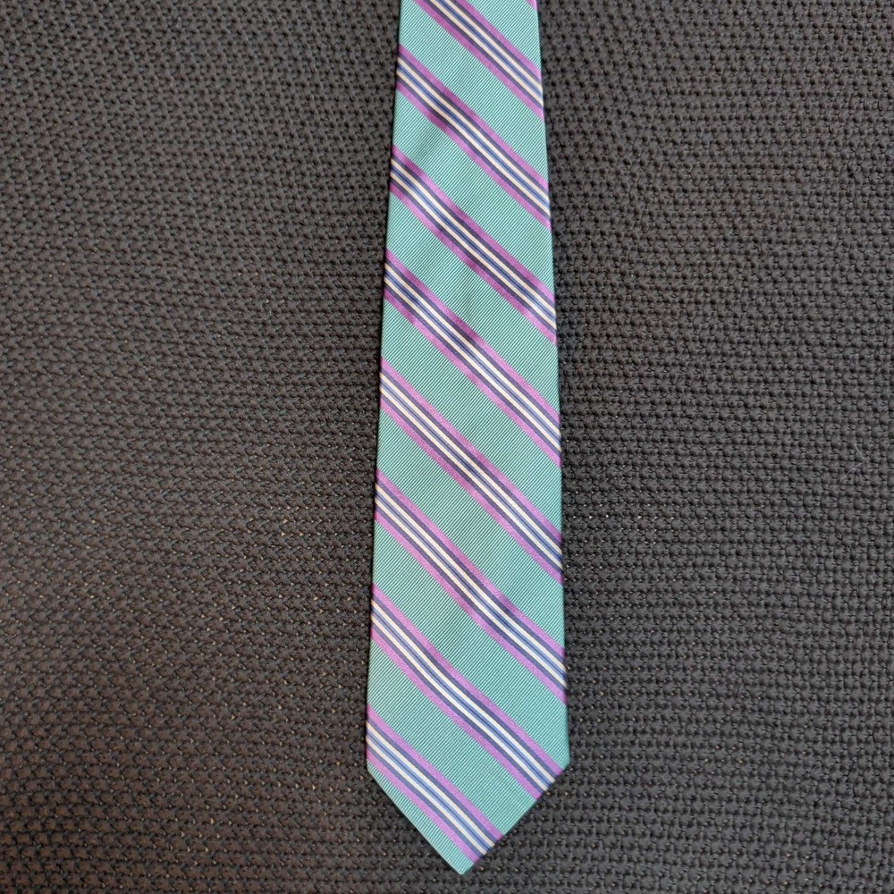 Jos. A. Bank Necktie Mens Teal Purple Striped Silk Cotton Italy